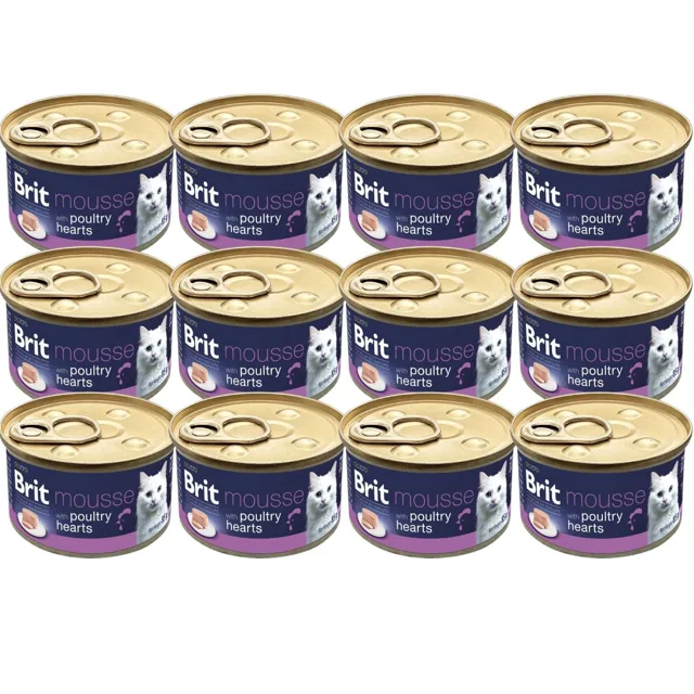 BRIT Premium by Nature Cat Mousse s drůbežími srdíčky 12x85 g pěna s drůbežími srdíčky, mokré krmivo pro kočky