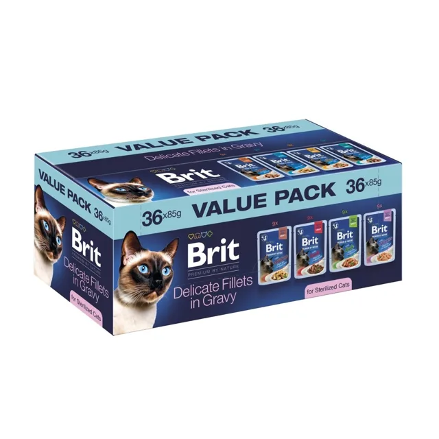 BRIT Premium by Nature Cat Sterilized Fillets in Gravy Value Pack 36x85 g Masové a rybí filety v omáčce pro sterilizované kočky