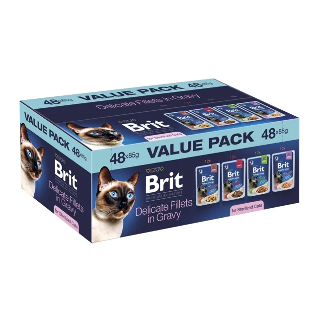 BRIT Premium by Nature Cat Sterilized Fillets in Gravy Value Pack 48x85 g masové a rybí filety v omáčce pro sterilizované kočky