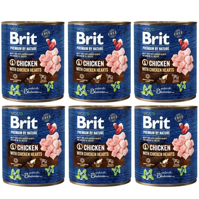 BRIT Premium by Nature chicken, hearts 6x800 g kuře a srdíčka
