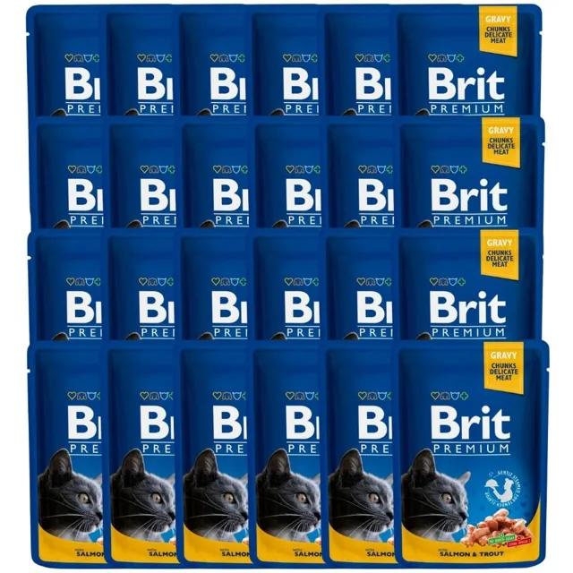 BRIT Premium Cat Adult Pouches with Salmon &amp; Trout 24 x 100g