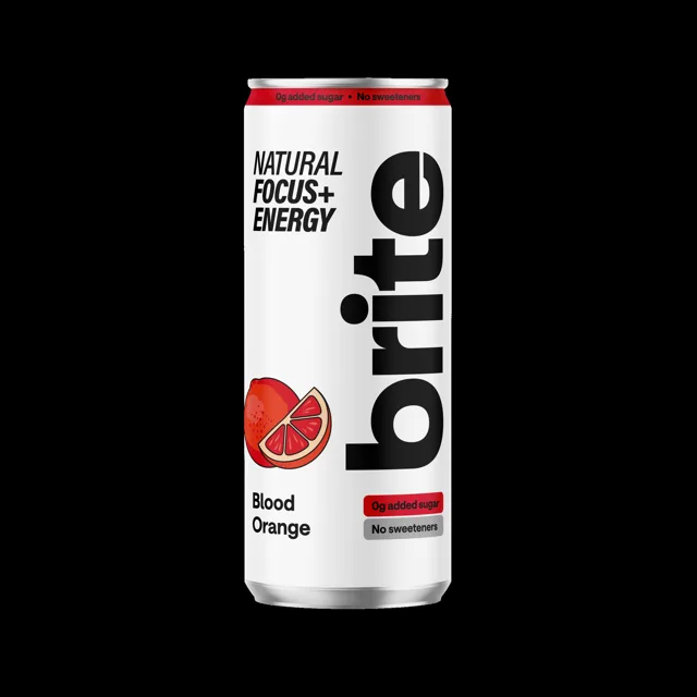Brite Natural Energy Drink Blood Orange, Energetický sycený nápoj, Červený pomeranč, 330 ml