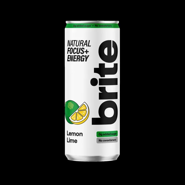 Brite Natural Energy Drink Lemon Lime, Energetický sycený nápoj, Limetka a citron, 330 ml