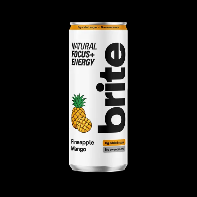 Brite Natural Energy Drink Pineapple Mango, Energetický sycený nápoj, Ananas a mango, 330 ml