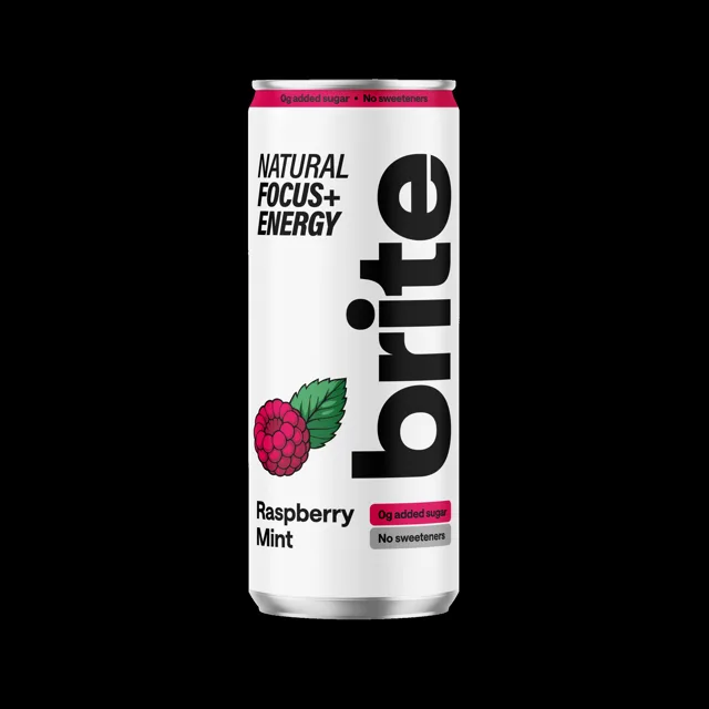 Brite Natural Energy Drink Rapsberry Mint, Energetický sycený nápoj, Malina a máta, 330 ml