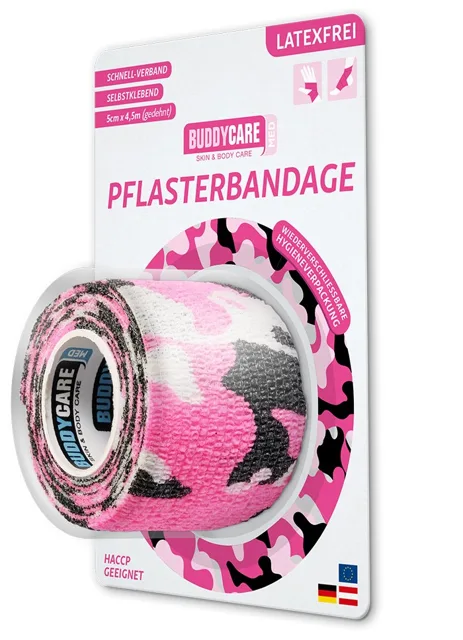 BUDDYCARE®MED Náplast 5 cm x 4,5 m růžový maskáč