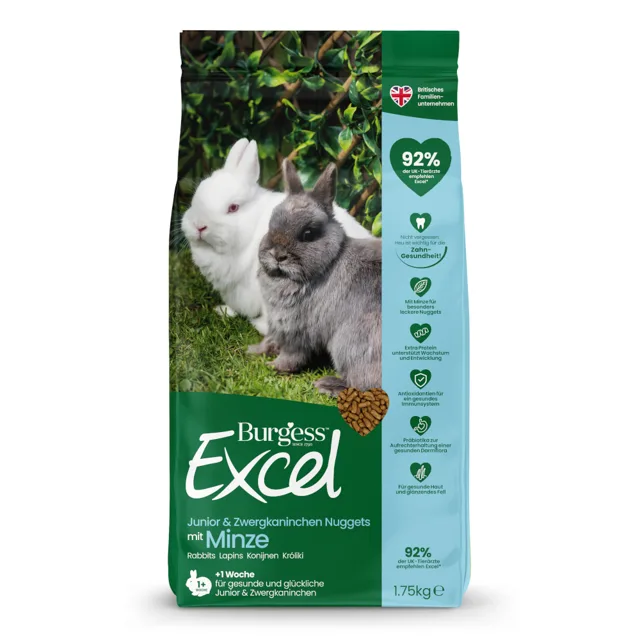 Burgess Excel Junior & Dwarf Rabbit nugetky s mátou - 1,75 kg