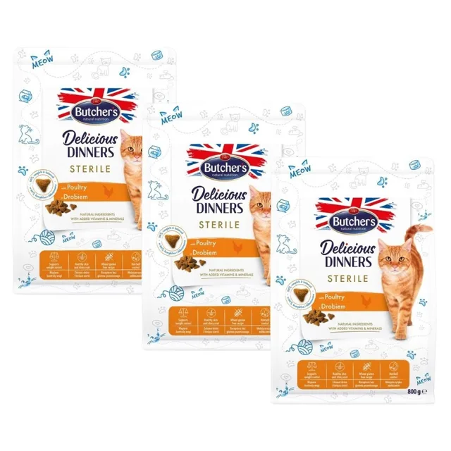 BUTCHER'S Functional Cat Indoor krmivo pro kočky, které nechodí ven s drůbeží 3x800 g