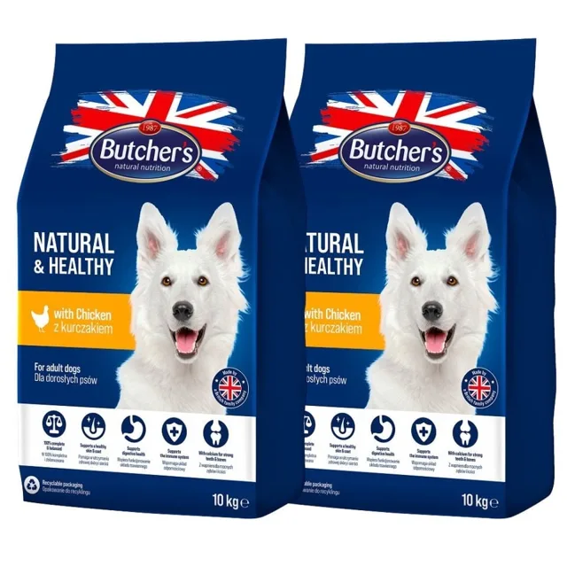 BUTCHER'S Natural&amp;Healthy suché krmivo pro psy s kuřecím masem 20 g (2 x 10 kg)