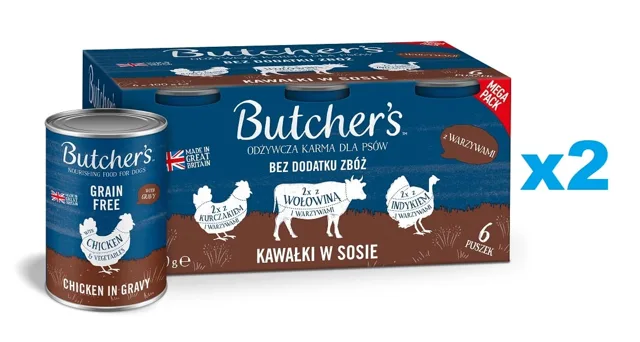 BUTCHR'S Original Recipe in gravy Mix chutí se zeleninou 12x400g kousků v omáčce s hovězím, krůtím a kuřecím masem pro psy
