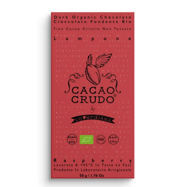 Cacao Crudo Raw Hořká čokoláda s malinami, BIO, 50 g