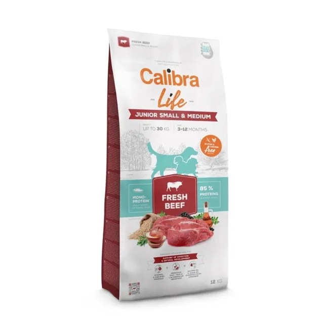 CALIBRA Dog Life Junior Small Medium Fresh Beef 12 kg s hovězím masem pro mladé psy malých a středních plemen