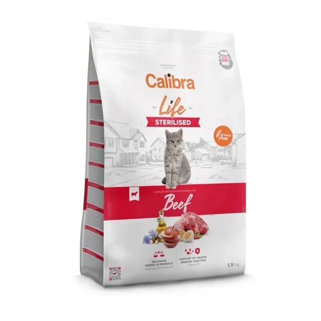 CALIBRA Krmivo Cat Life Sterilised Beef 1,5 kg bez obilovin pro sterilizované nebo kastrované kočky