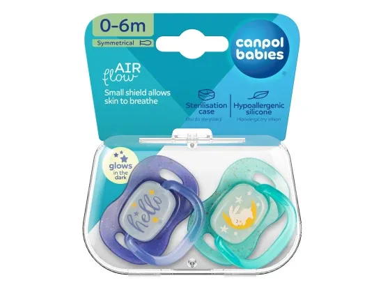 Canpol Babies dudlík svítící silikonový symetrický NIGHTGLOW kluk 0-6m 2 ks
