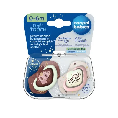 Canpol babies Set symetrických silikonových dudlíků Light touch 0-6m SLEEPY KOALA růžový