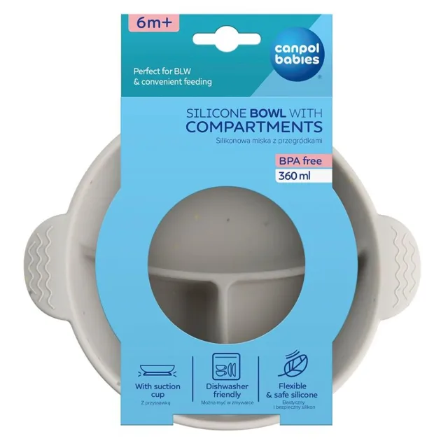 CANPOL BABIES Silikonová dělená miska s přísavkou DOTS šedá 360 ml
