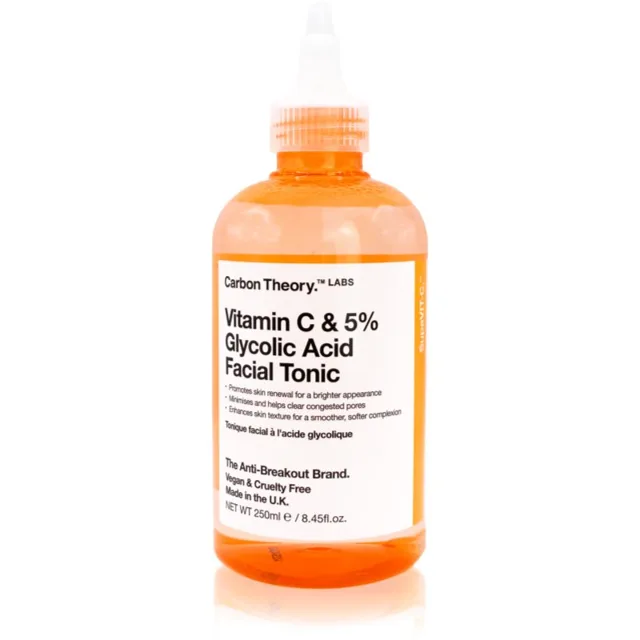 Carbon Theory SupaVIT-C 5% Glycolic & Vitamin C rozjasňující tonikum proti akné, začervenání a jizvám po akné 250 ml