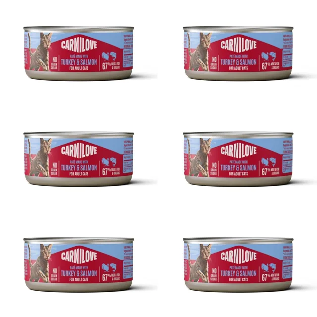 CARNILOVE Cat Can Paté Turkey and Salmon 6x100 g s krůtím a lososem, paštika pro kočky