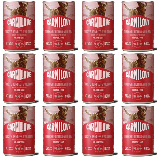 CARNILOVE Dog Can Turkey and Reindeer and Wildboar 12x400g paštika s krůtím, sobím a divočákem pro dospělé psy