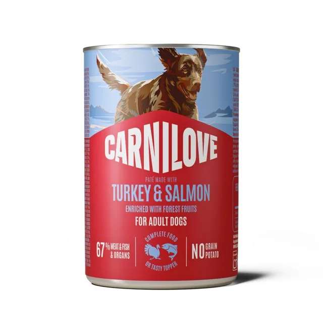 CARNILOVE Dog Can Turkey and Salmon 400g paštika s krůtím masem a lososem pro dospělé psy