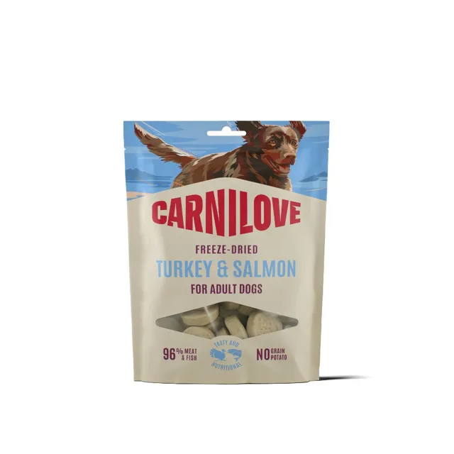 CARNILOVE Dog Freeze Dried Turkey and Salmon 60g liofilizované pamlsky s krůtím masem a lososem pro psy
