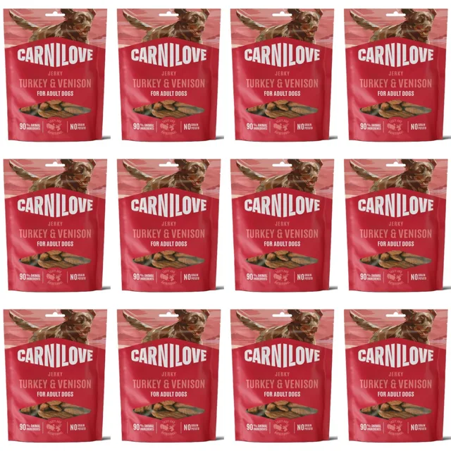 CARNILOVE Dog Jerky Turkey with Venison 12x100g pamlsky z krůty a zvěřiny pro dospělé psy