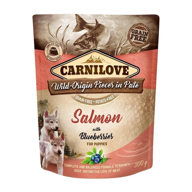 CARNILOVE Dog Pouch Paté Salmon with Blueberries for Puppies 300g