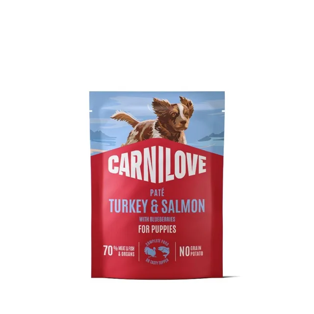 CARNILOVE Dog Pouch Turkey and Salmon Puppies 300g paštika krůta a losos pro štěňata