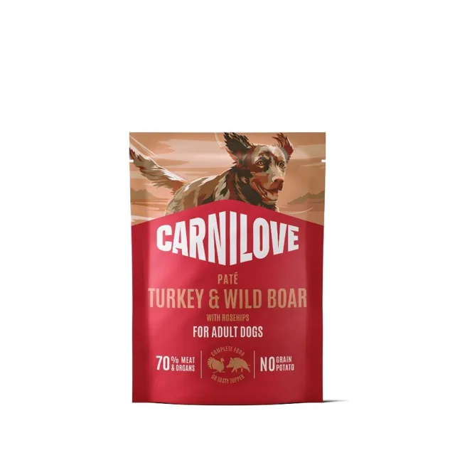 CARNILOVE Dog Pouch Turkey and Wildboar 300g paštika s krůtou a divočákem pro dospělé psy