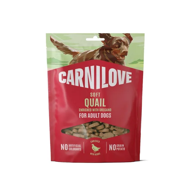 CARNILOVE Dog Soft Snack Quail 200g měkké pamlsky s křepelkou pro dospělé psy
