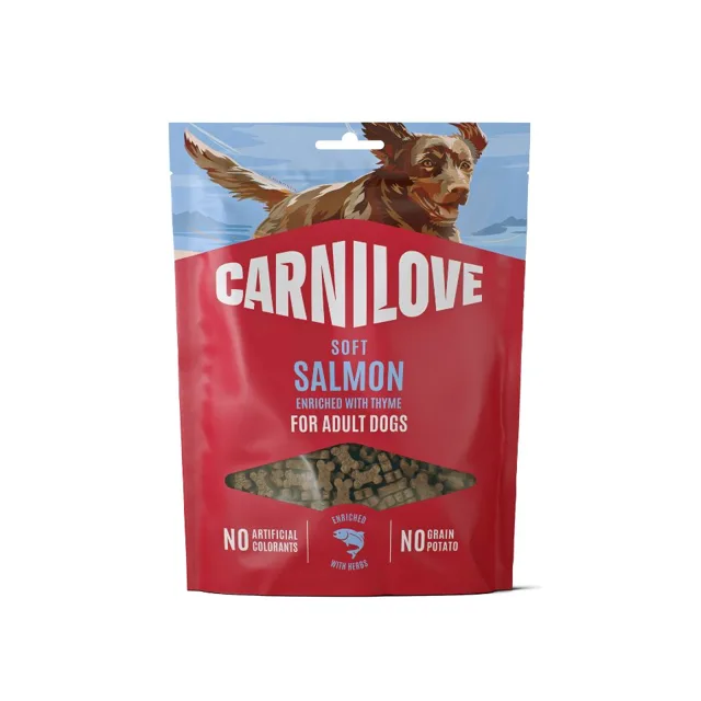CARNILOVE Dog Soft Snack Salmon Small Bite 200g měkké pamlsky s lososem pro dospělé psy