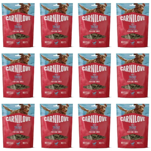 CARNILOVE Dog Soft Snack Trout 12x200g měkké pamlsky s pstruhem pro dospělé psy