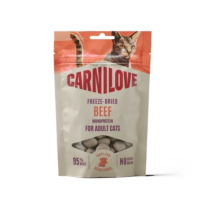 CARNILOVE Freeze-Dried Snack Cat Beef 40 g s hovězím masem a kozlíkem, lyofilizované pamlsky pro kočky