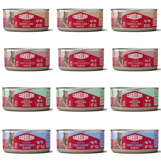 CARNILOVE Kočičí paštika Mix 4 příchutí 12x100 g prémiová paštika pro dospělé kočky