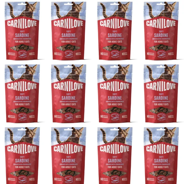 CARNILOVE Soft Snack Cat Sardine 12x50 g se sardinkami a jahodami, měkké pamlsky pro kočky