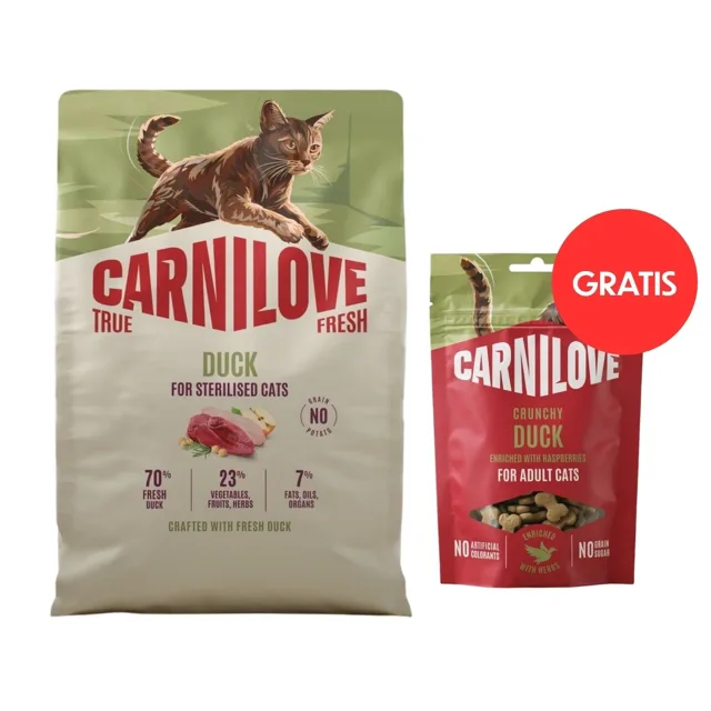 CARNILOVE True Fresh Cat Duck Sterilised 2 kg granule pro sterilizované kočky + CARNILOVE Crunchy Snack Cat Duck 50 g ZDARMA