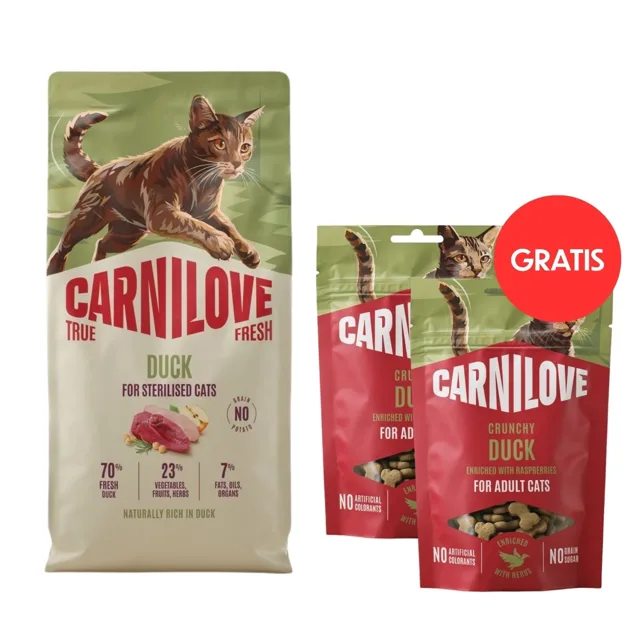 CARNILOVE True Fresh Cat Duck Sterilised 6 kg granule pro sterilizované kočky + CARNILOVE Crunchy Snack Cat Duck 2x50 g ZDARMA