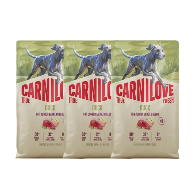 CARNILOVE True Fresh Dog Duck Junior Large suché krmivo 3x4 kg s čerstvou kachnou pro mladé psy velkých plemen