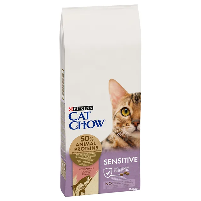 CAT CHOW Sensitive granule losos - Výhodné balení 2 x 15 kg