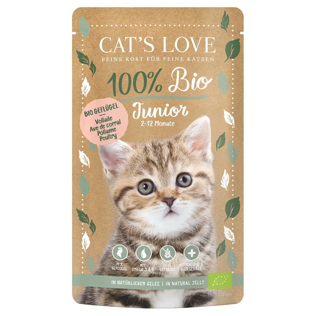 Cat's Love Bio 6 x 100 g - Junior Bio drůbeží
