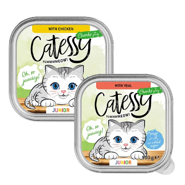 Catessy Junior kousky v omáčce Mix se 2 příchutěmi - výhodné balení: 32 ks (32 x 100 g)