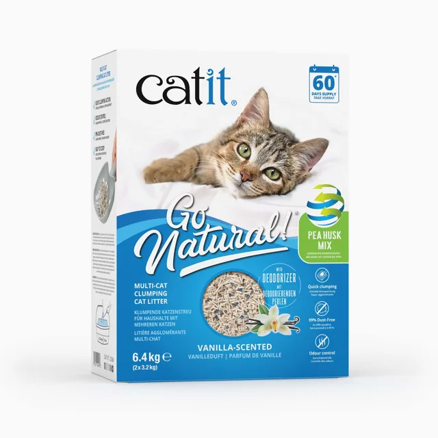 Catit Go Natural! hrášek + bentonit vanilka - výhodné balení: 2 x 6,4 kg