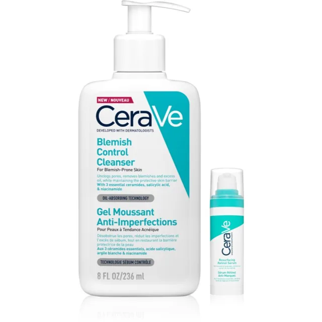 CeraVe Control Cleanser & Retinol Serum Duo komplexní péče proti nedokonalostem aknózní pleti