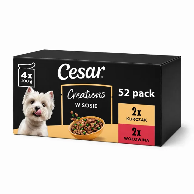 CESAR Creations Kuřecí s hráškem a Hovězí s mrkví v omáčce 52x100 g krmivo pro dospělé psy