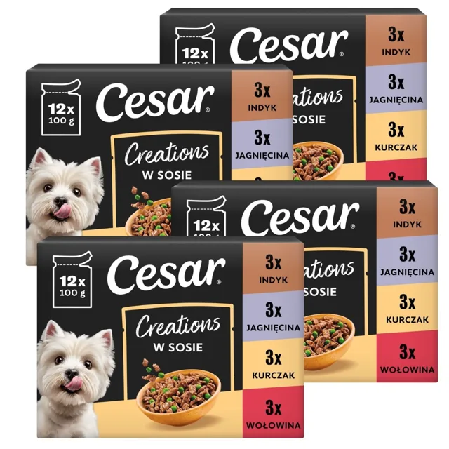 CESAR Creations Mix Chutí (hovězí, kuřecí, jehněčí, krůtí) v omáčce 48 x 100g krmivo pro dospělé psy