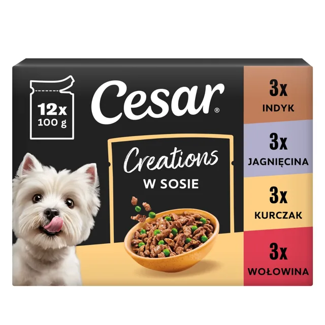 CESAR Creations Mix Flavors (hovězí, kuřecí, jehněčí, krůtí) 12 x 100g mokré krmivo pro dospělé psy