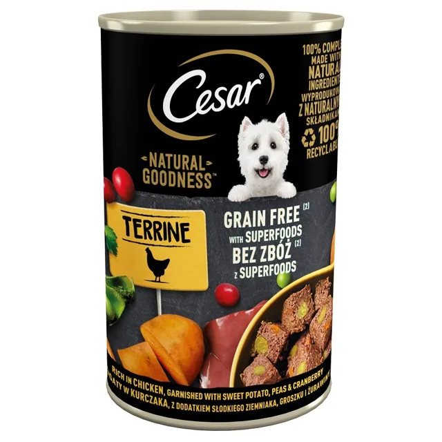 CESAR Natural Goodness 400g kompletní krmivo pro dospělé psy bohaté na kuře s přídavkem batátů, hrášku a brusinek