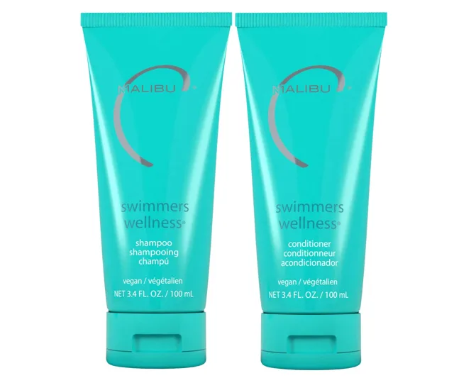 Cestovní sada pro namáhané vlasy od soli a chlóru Malibu C Swimmers Wellness - šampon 100 ml + kondicionér 100 ml + dárek zdarma