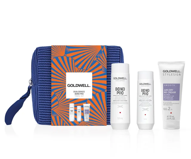 Cestovní sada pro posílení křehkých vlasů Goldwell Dualsenses Bond Pro Travel Set + kosmetická taštička zdarma + dárek zdarma
