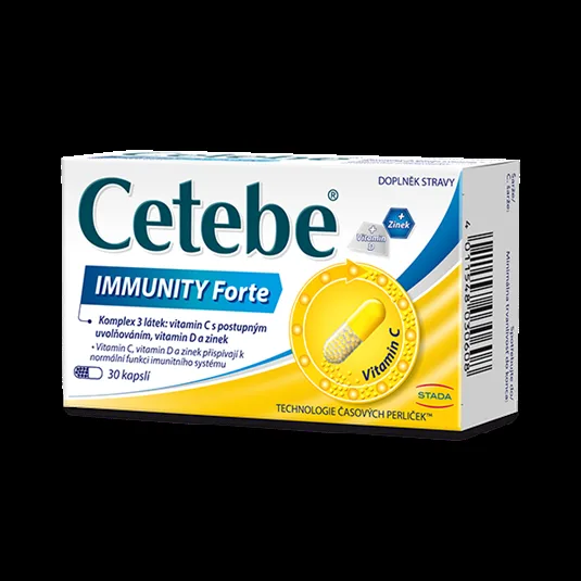 Cetebe IMMUNITY Forte, vitamin C s postupným uvolňováním, vitamin D a zinek 30 kapslí